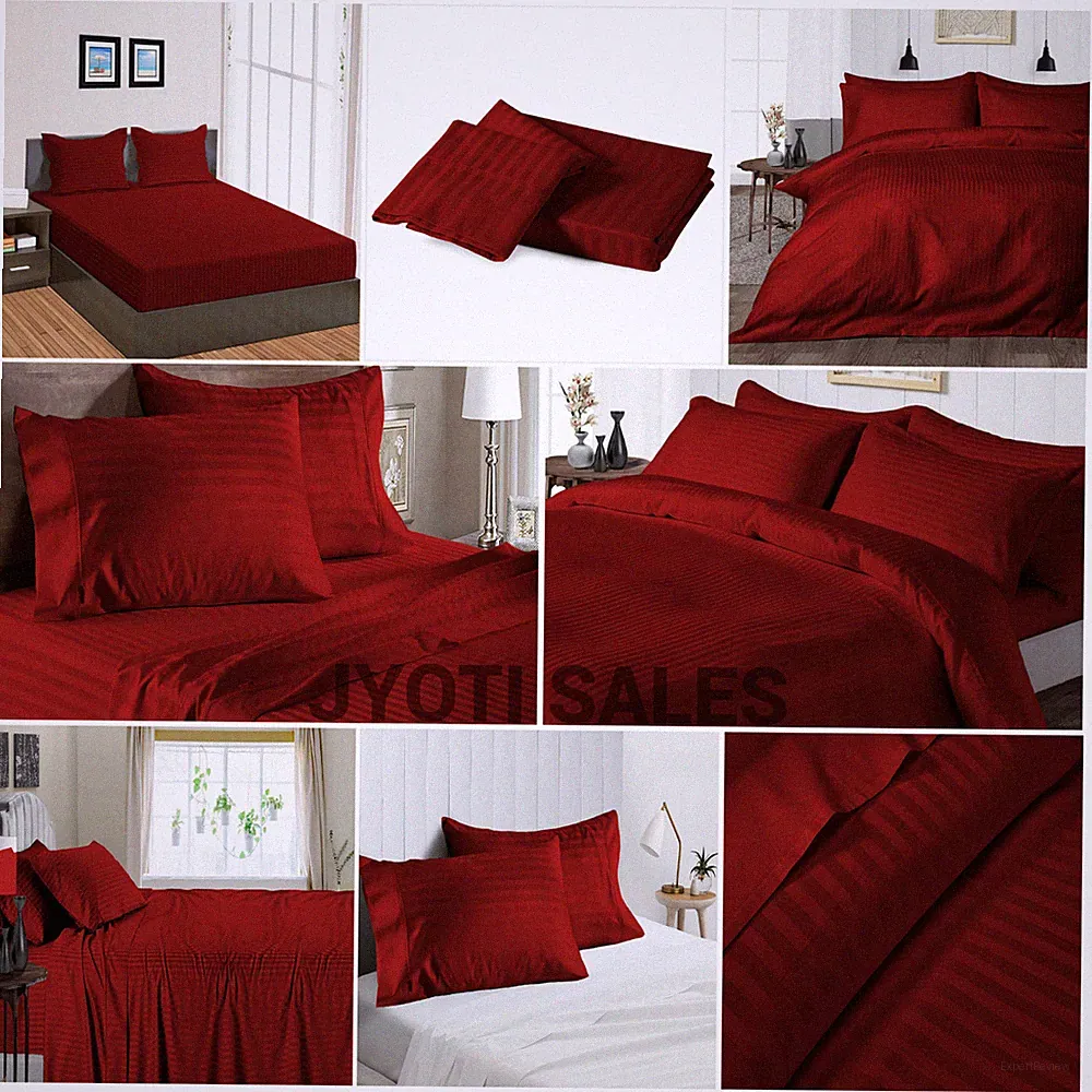 100% Cotton 1000 Thread Count Burgundy Stripes Select Sheets OR Duvet Covers