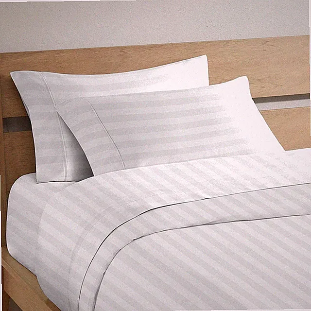 100% Cotton Pillow Cases Queen Size Set of 2 Stripe Luxury White, 300 Thread...