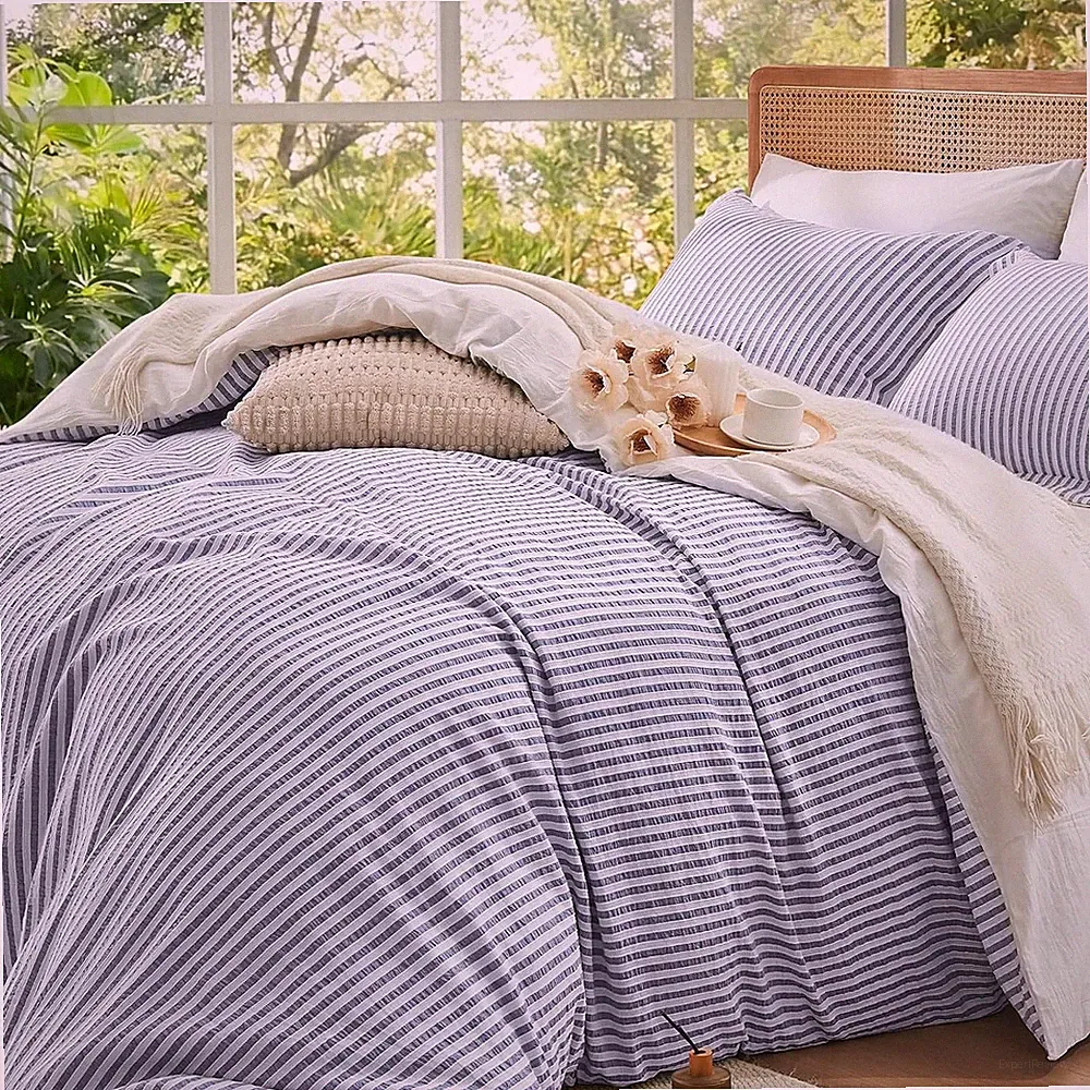 100% Washed Cotton Duvet Cover Queen – Soft Breathable Lightweight Bedding Set