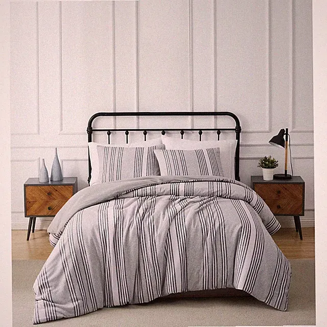 3pc Full/Queen Kiel Stripe Flannel Duvet Cover Set Gray - Truly Soft