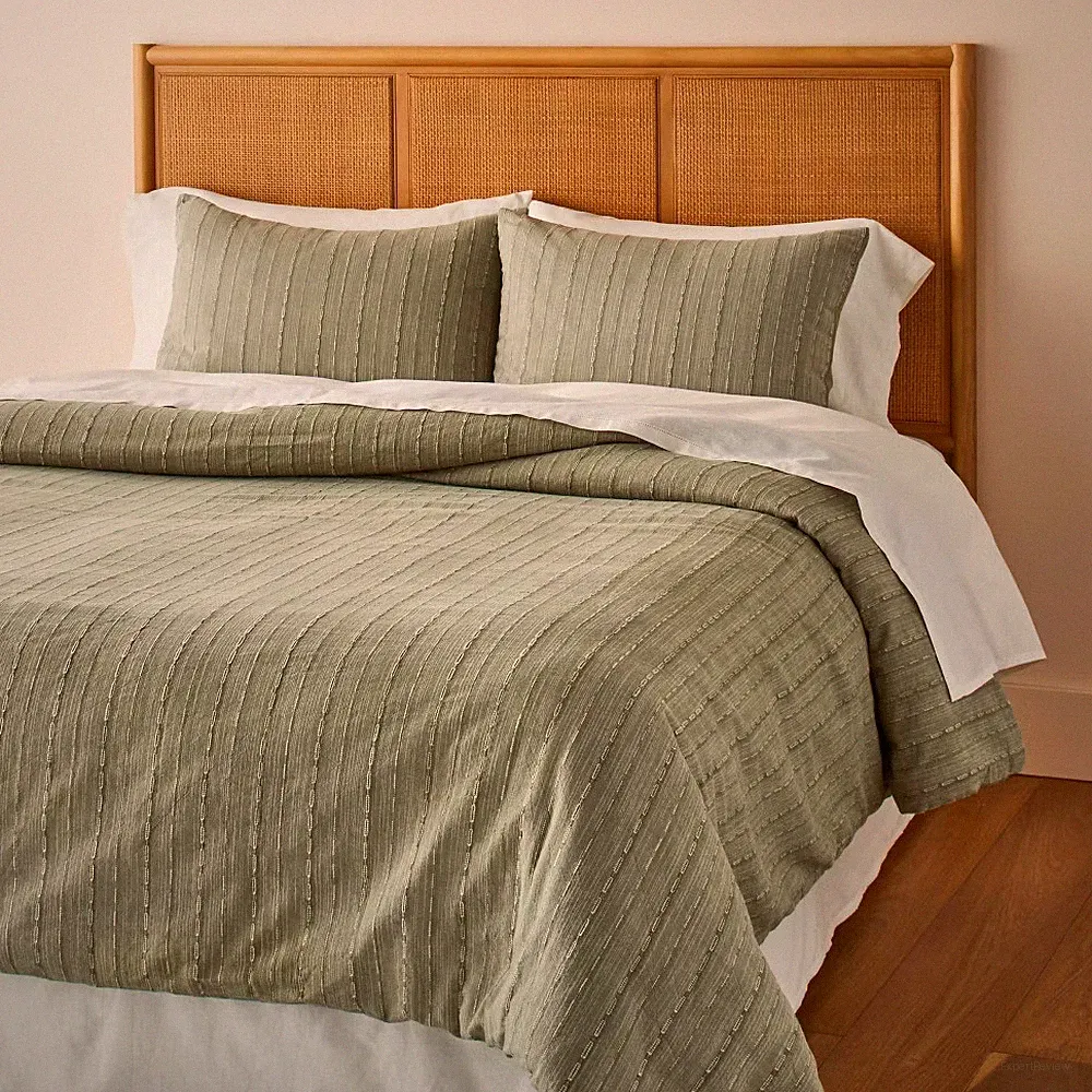 3pc King Washed Loop Stripe Duvet Cover Bedding Set Sage Green