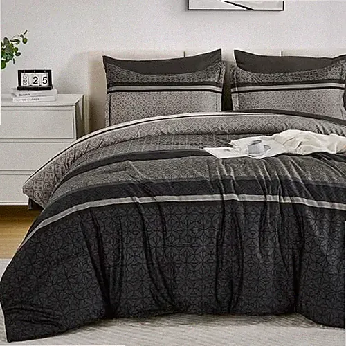 7 Pieces Comforter Set Size Striped Bed in a Bag Comforter and Queen Dark Grey