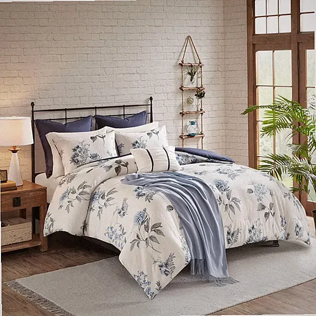 Benita Full/Queen 7pc Printed Seersucker Comforter Set Blue