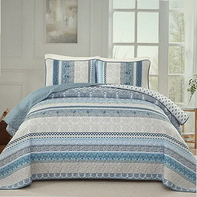 Bohemian Striped Paisley Quilt Set Lightweight Microfiber Bedspread Coverlet