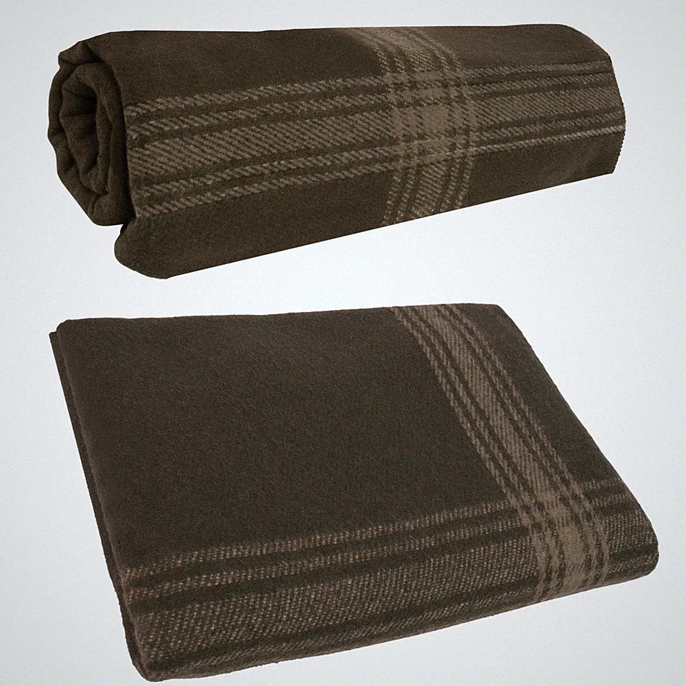 Brown and Tan Striped Outdoor Wool Blend Blanket - Camping Picnic Throw Blanket