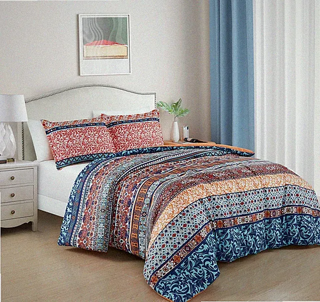 Chezmoi Collection Shore Bohemian Floral Medallion Striped Printed Comforter Set