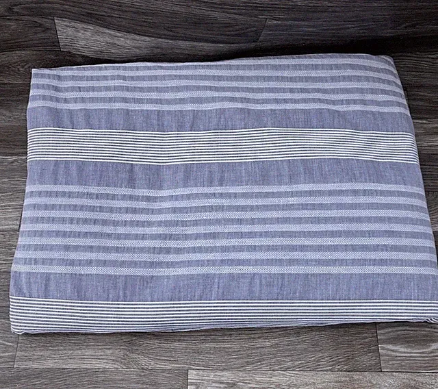 Coastal Collection Queen Duvet Cover Blue Chambray White Striped 100% Cotton