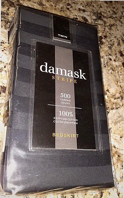 damask STRIPE Bedskirt Twin Size 500 Thread Count 100% Egyptian Cotton Black