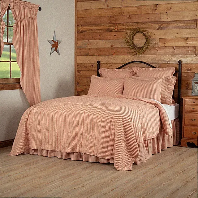 Farmhouse King Ticking Stripe Coverlet Red Sawyer Mill Bedroom Decor VHC Brands