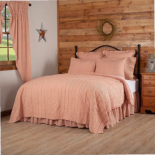 Farmhouse Queen Ticking Stripe Coverlet Red Sawyer Mill Bedroom Decor VHC Brands