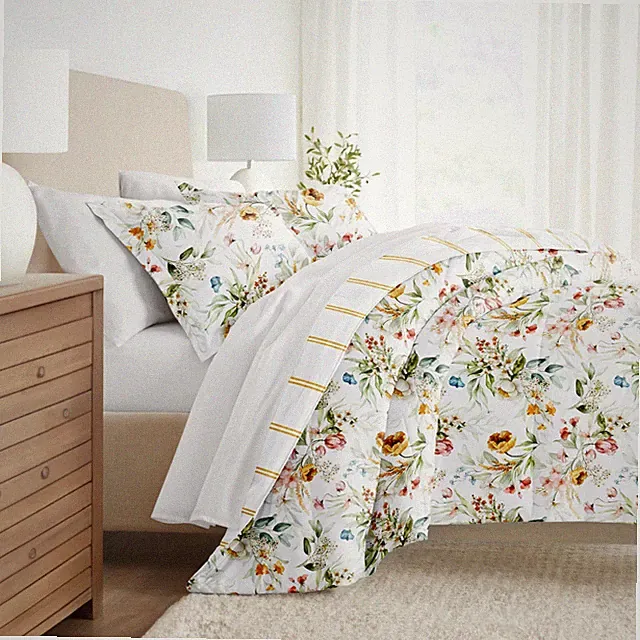 Floral and Striped Patterned Reversible Lightweight All Season Comforter Set
