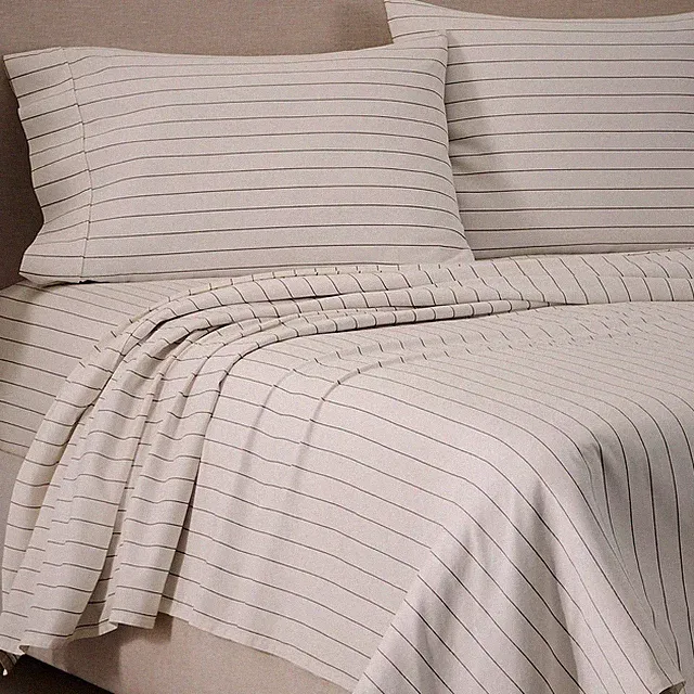 Jeremiah Brent Home King Cotton Sateen Sheet Set Chalk Raisin Striped