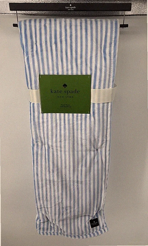 Kate Spade Plush Fleece Throw Blanket 60x70 Blue White Stripes New