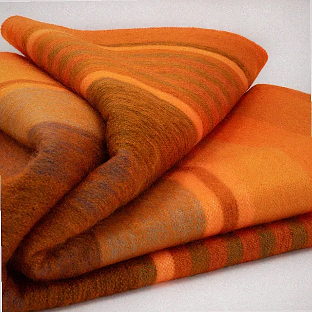 LUXURIOUS STRIPED ALPACA WOOL BLANKET 96x67 IN WARM ORANGE & EARTHY TONES