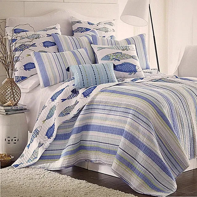New Levtex Home Catalina Multi-Color Striped King Quilt & Shams Set 3pc