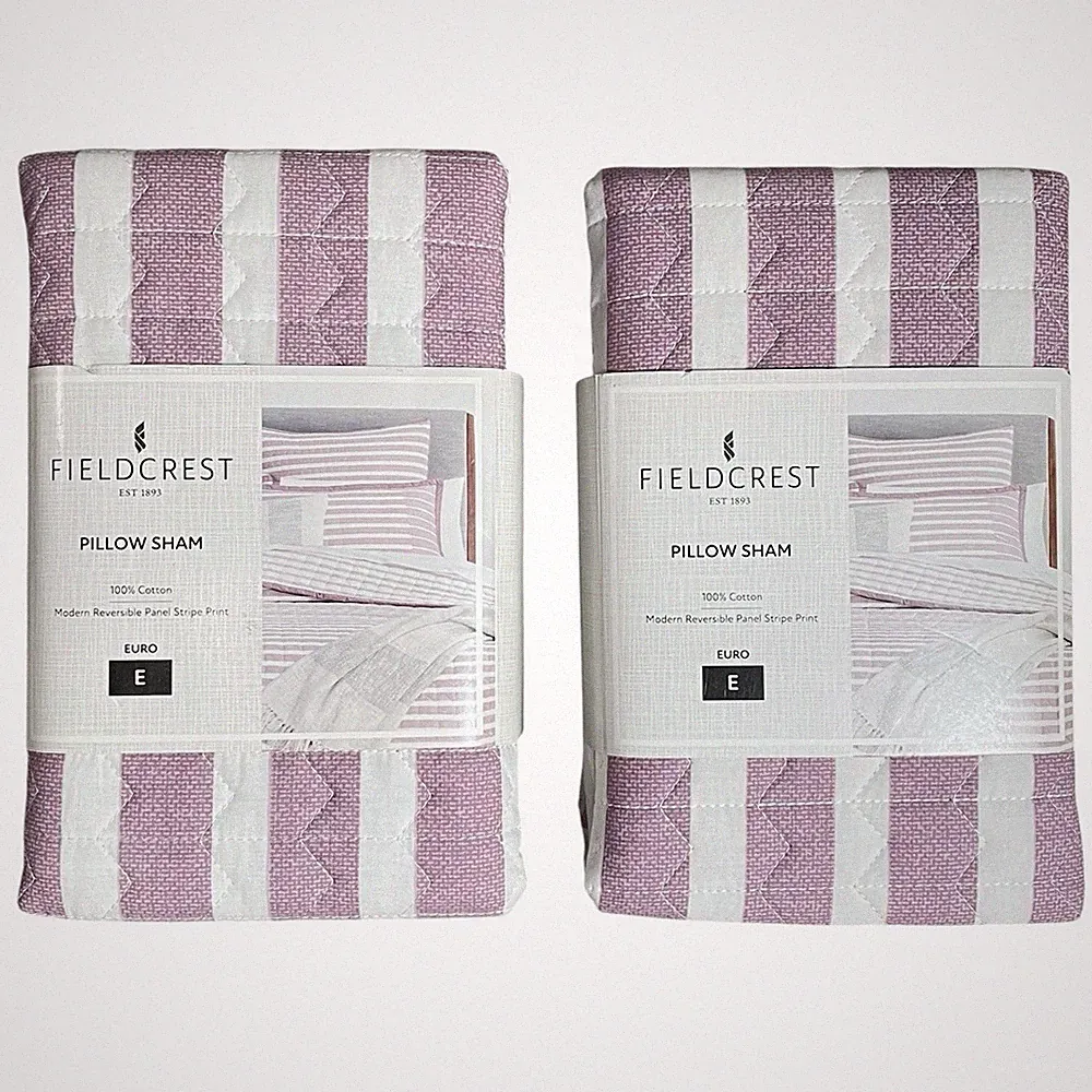 NEW S/2 Fieldcrest Euro Pillow Shams 100% Cotton Purple Lilac Stripes 26" x 26"