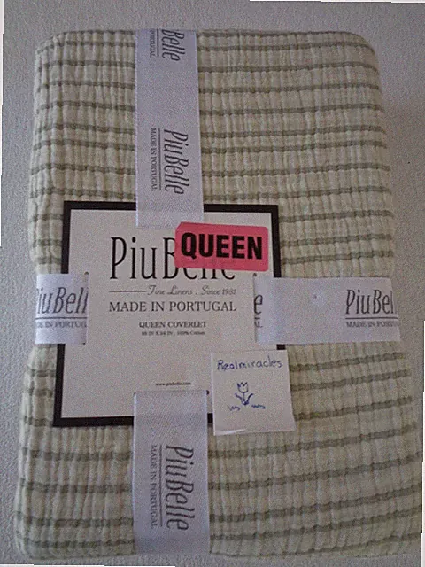 Piu Belle QUEEN Shabby Chic coverlet seersucker 100% Cotton PORTUGAL striped