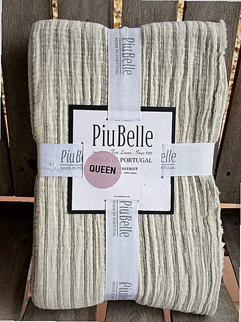 PiuBelle QUEEN Size Striped Cotton Coverlet 100% Light Cotton w/Fringed Edges