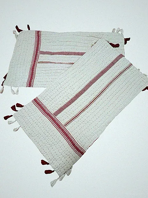 Pottery Barn Nellie Quilted Tassel King Shams Pair Red Ticking Stripe Set Boho