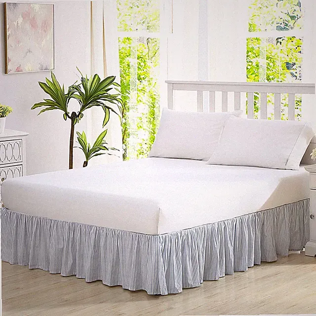 Queen Size Bedskirt, Soft Cotton Ruffled Bedding for Year round Use, Striped B