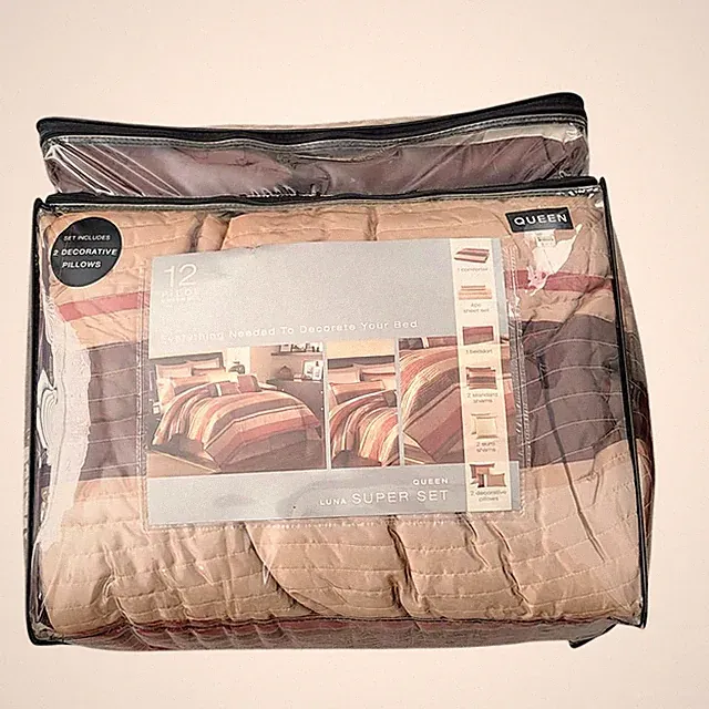Queen Size Comforter Bed in a Bag Set 12 Piece Brown Tan Mocha Striped Color NEW
