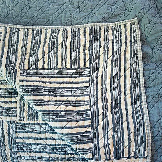 Quilt CHAPS Full/Queen Cotton Styling 90 x 90” Blue Stripe Montauk