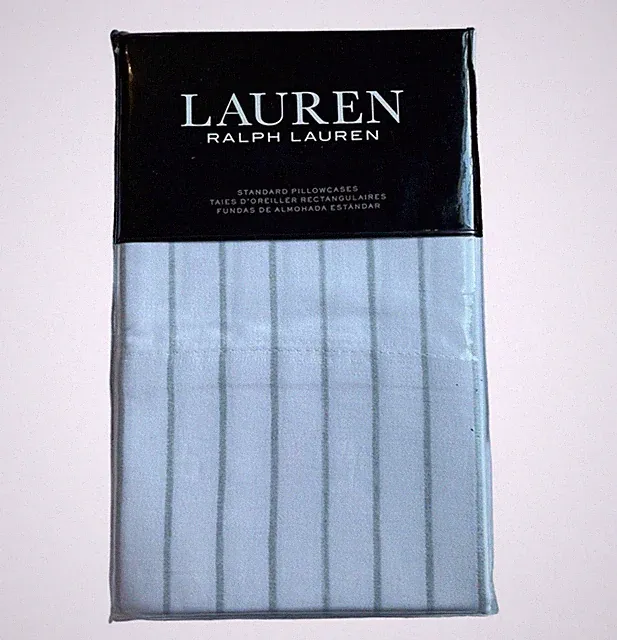 Ralph Lauren Spencer Stripe Sateen 2 STANDARD Pillowcases Sage Green NEW
