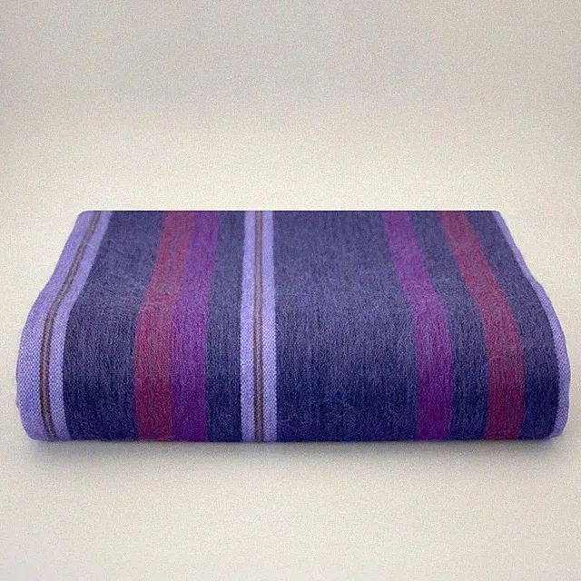 Soft and Warm Violet Purple Striped ALPACA Wool Blanket Queen Bed Sofa Throw