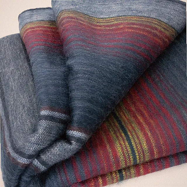 SOFT & WARM STRIPED ALPACA WOOL BLANKET QUEEN BED SOFA THROW MIDNIGHT BLUES