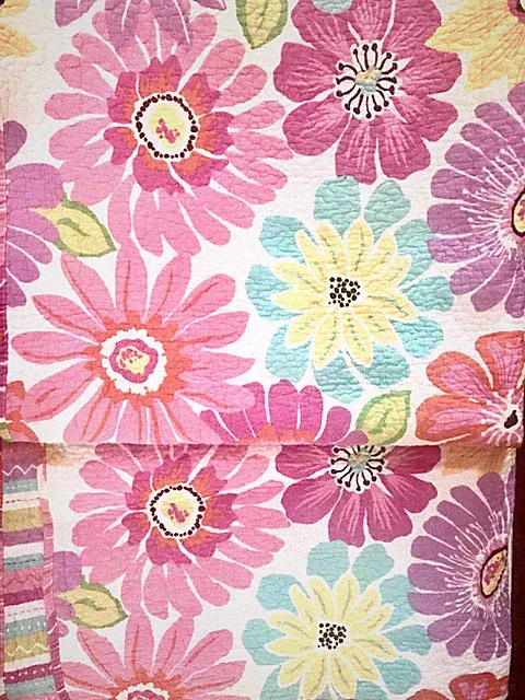 Twin•REVERSIBLE•Cotton Quilted Coverlet/Bedspread/Sham Pink Purple Floral/Stripe